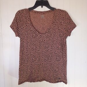 Pink Black Animal Print V-Neck Short Sleeve T-Shirt Size S